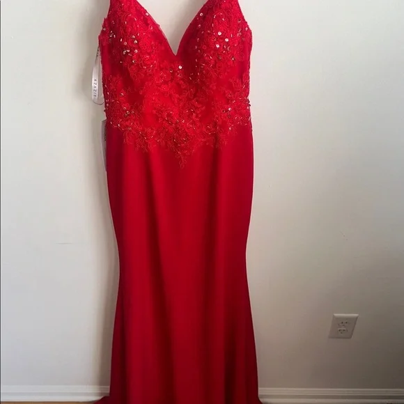 Azazie Adaly Red Dress with Sequin Details - Picture 4 of 13